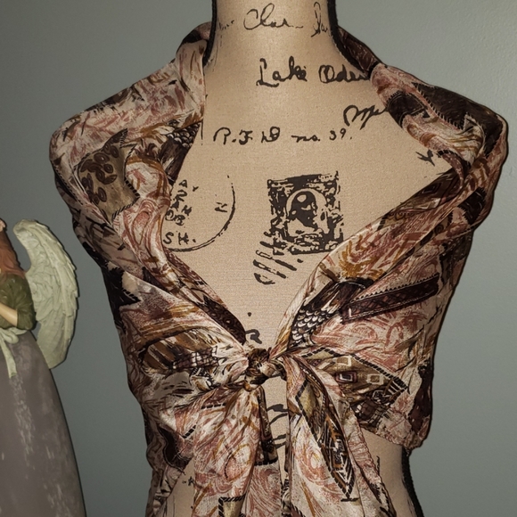 Genuine Silk Brown & Mauve Star Scenic Wrap Scarf